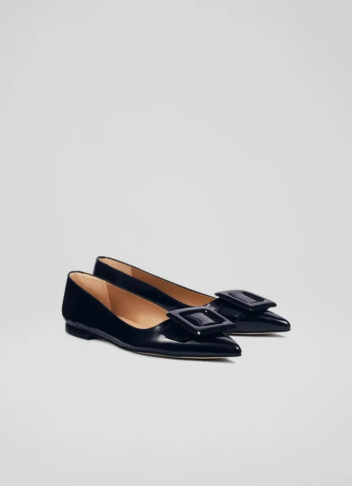 Women Flats LKBennett Devon Blue Patent Leather BuckleDetail Flats La Mer Women Flats LKBennett Devon Blue Patent Leather BuckleDetail Flats La Mer