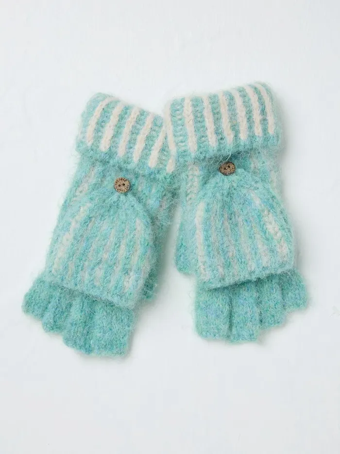 Women Gloves Fat Face Green Haze Plaited Overflap Gloves