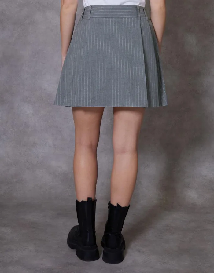 Women Grey Pinstripe Pleated Mini Skirt Threadbare Skirts Women Grey Pinstripe Pleated Mini Skirt Threadbare Skirts