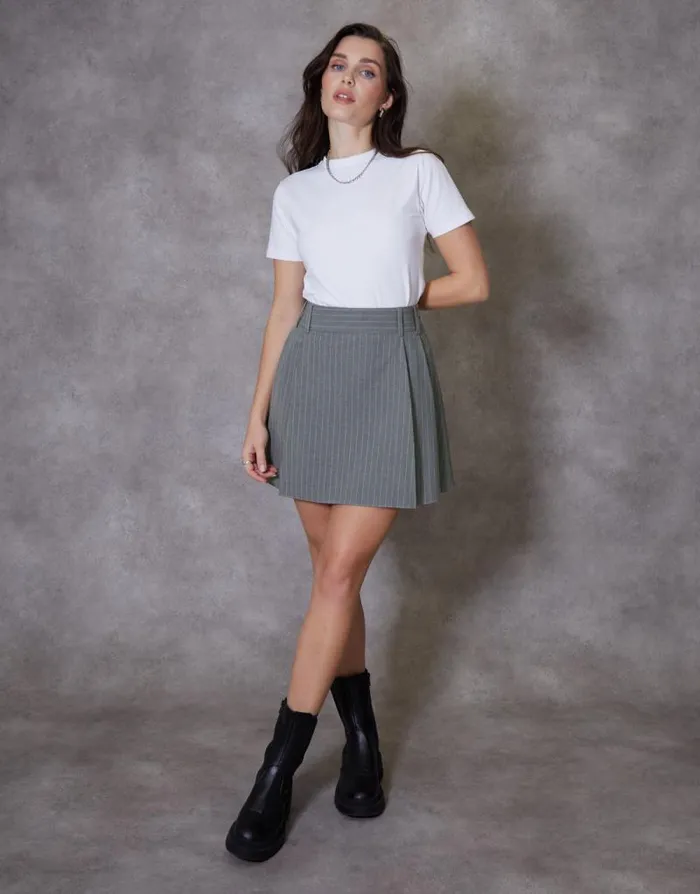 Women Grey Pinstripe Pleated Mini Skirt Threadbare Skirts Women Grey Pinstripe Pleated Mini Skirt Threadbare Skirts