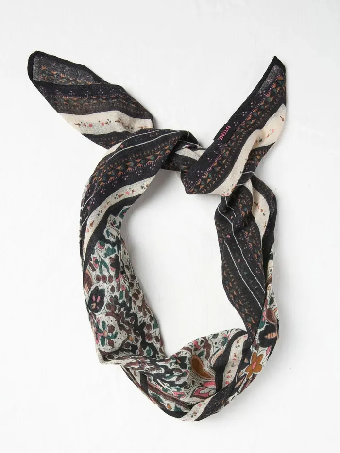 Women Hair Accessories Fat Face Black Paisley Hair Scarf