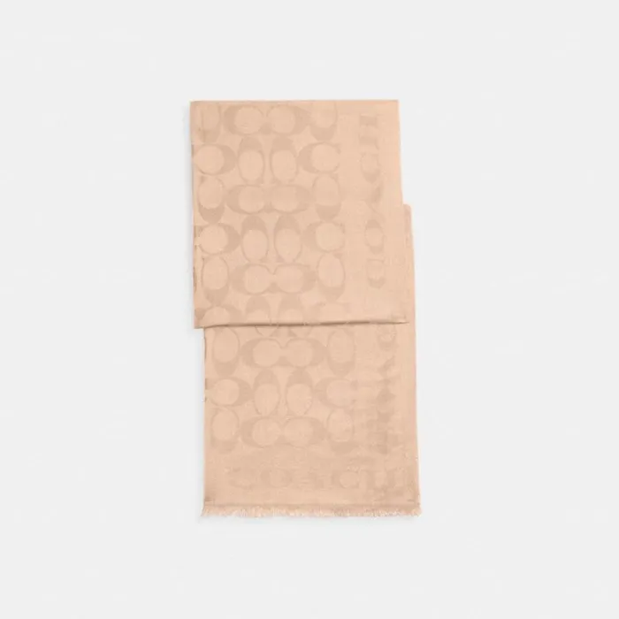 Women Hats Scarves and Gloves Coach Signature Stole Champagne