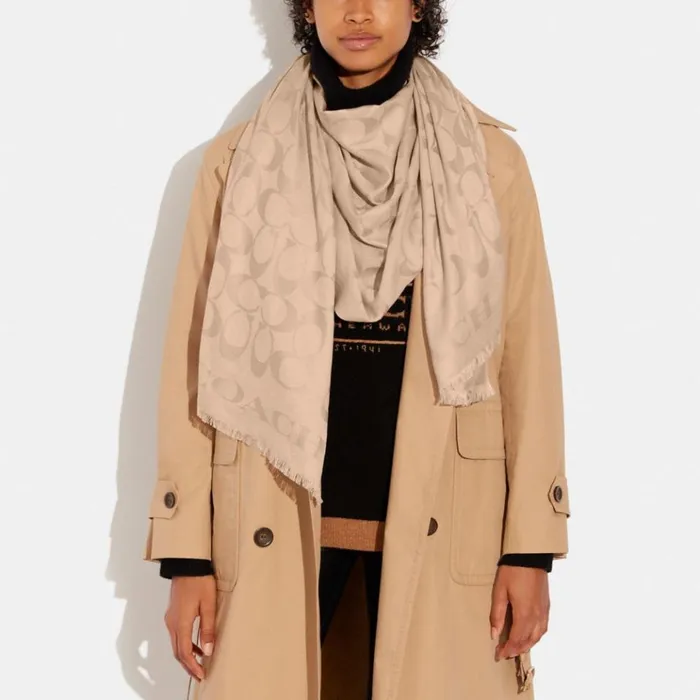 Women Hats Scarves and Gloves Coach Signature Stole Champagne