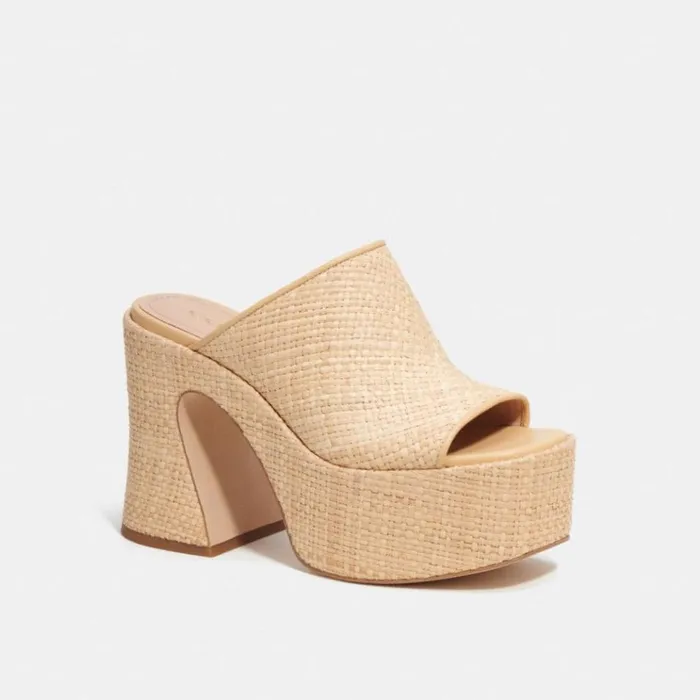 Women Heels Coach Bobi Straw Platform Sandal Natural