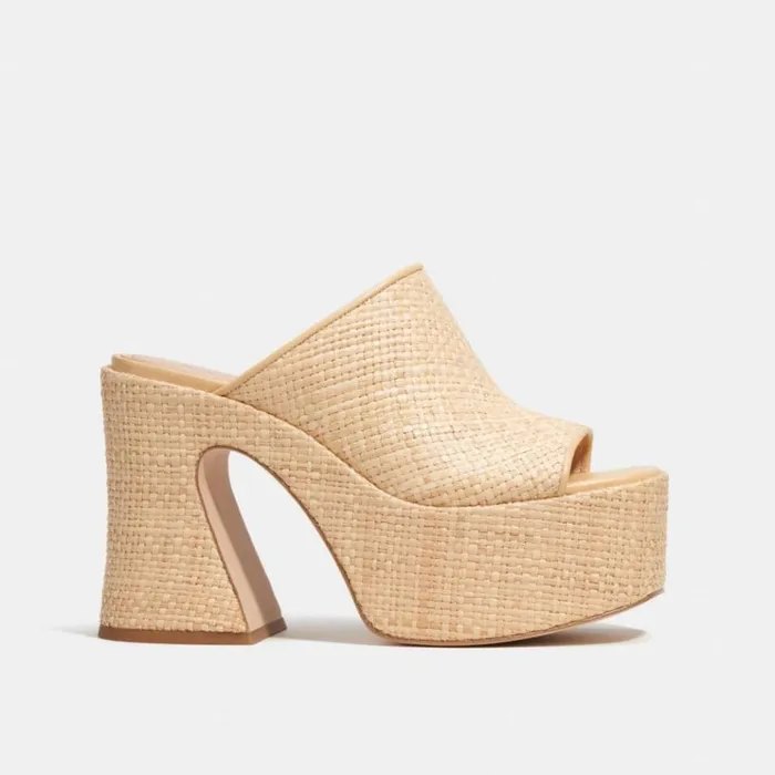 Women Heels Coach Bobi Straw Platform Sandal Natural