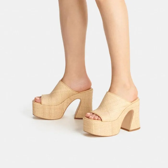 Women Heels Coach Bobi Straw Platform Sandal Natural