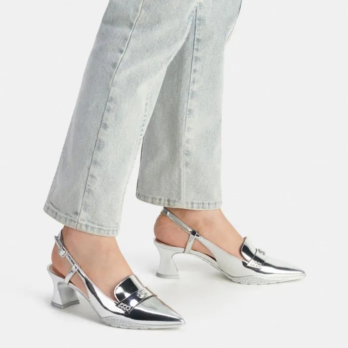 Women Heels Coach Nikola Hybrid Slingback Silver