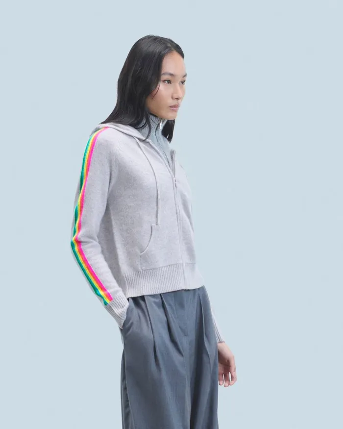 Women Hoodies From Future Lightweight Hoodie With Multicolor Sleeve Stripes Light Heather Gray Women Hoodies From Future Lightweight Hoodie With Multicolor Sleeve Stripes Light Heather Gray