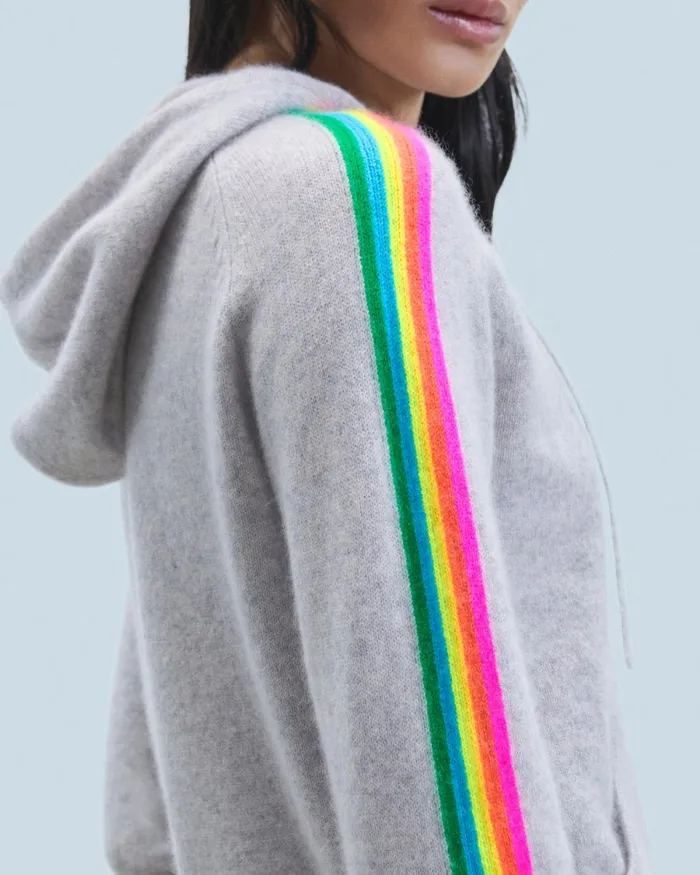 Women Hoodies From Future Lightweight Hoodie With Multicolor Sleeve Stripes Light Heather Gray