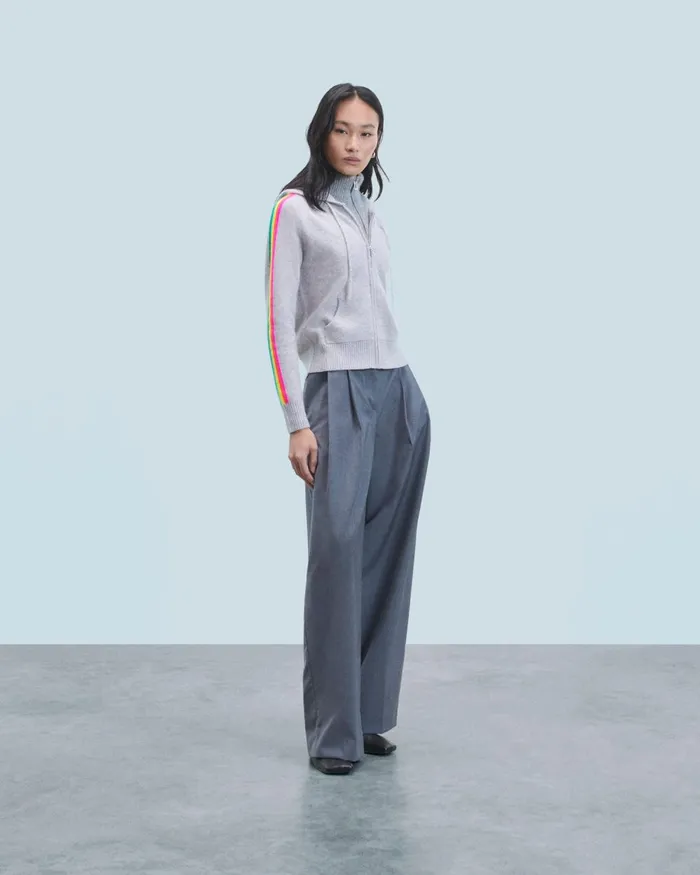 Women Hoodies From Future Lightweight Hoodie With Multicolor Sleeve Stripes Light Heather Gray