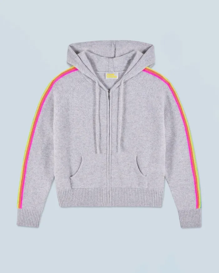 Women Hoodies From Future Lightweight Hoodie With Multicolor Sleeve Stripes Light Heather Gray