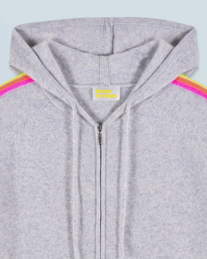 Women Hoodies From Future Lightweight Hoodie With Multicolor Sleeve Stripes Light Heather Gray