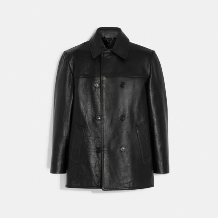 Women Jackets and Outerwear Coach Leather Peacoat Blackcocoa