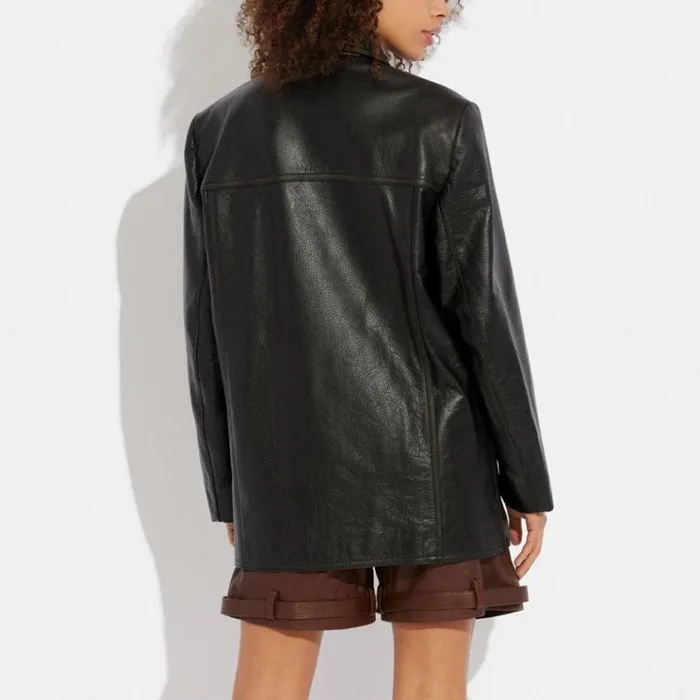 Women Jackets and Outerwear Coach Leather Peacoat Blackcocoa