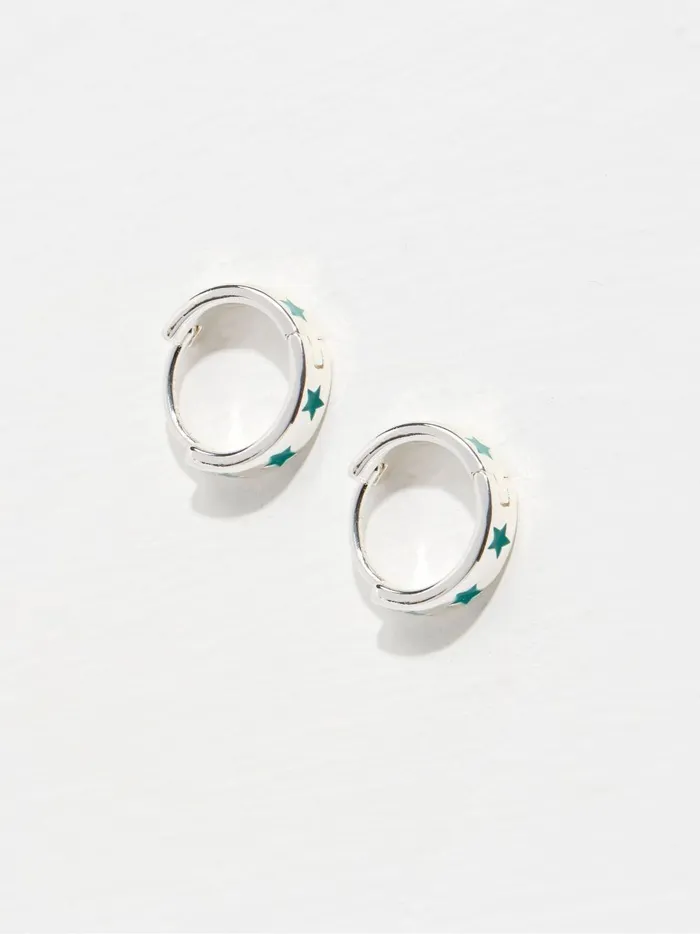 Women Jewellery Fat Face Green Star Enamel Hoop Earrings