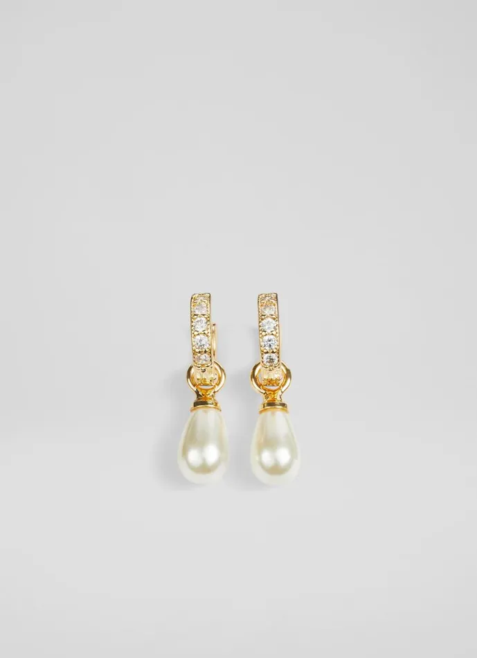Women Jewellery LKBennett Julie Drop Hoop In Gold And Pearl Earrings