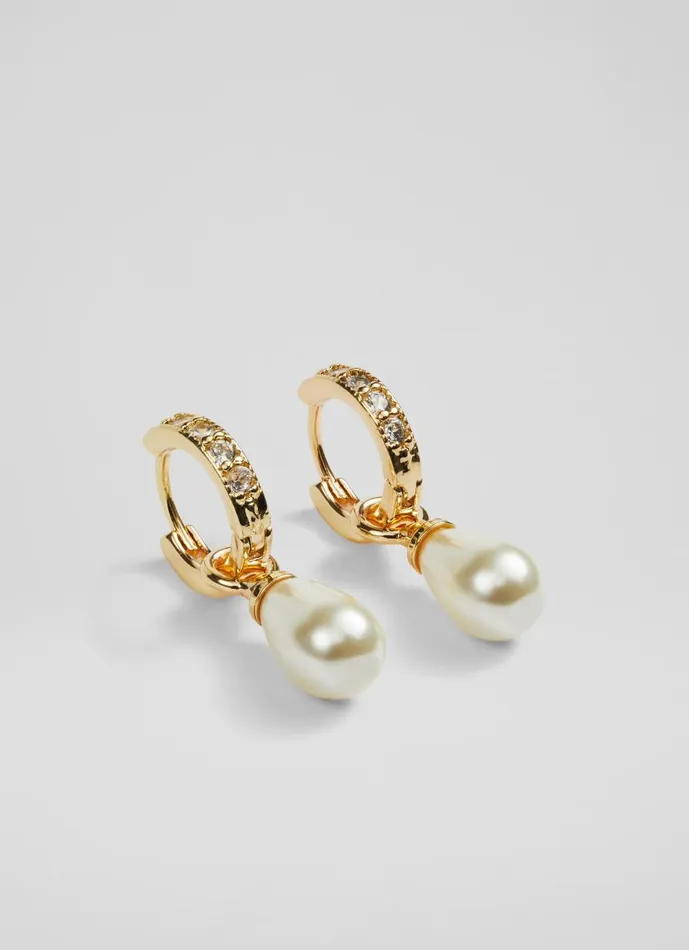 Women Jewellery LKBennett Julie Drop Hoop In Gold And Pearl Earrings Women Jewellery LKBennett Julie Drop Hoop In Gold And Pearl Earrings