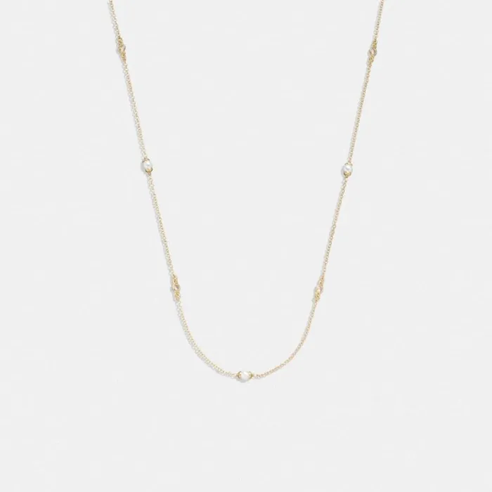 Women Jewelry Coach Classic Pearl Long Necklace Goldpearl