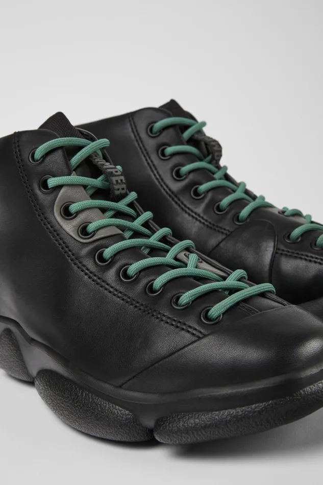Women Karst Black Leather Sneakers Camper Ankle Boots
