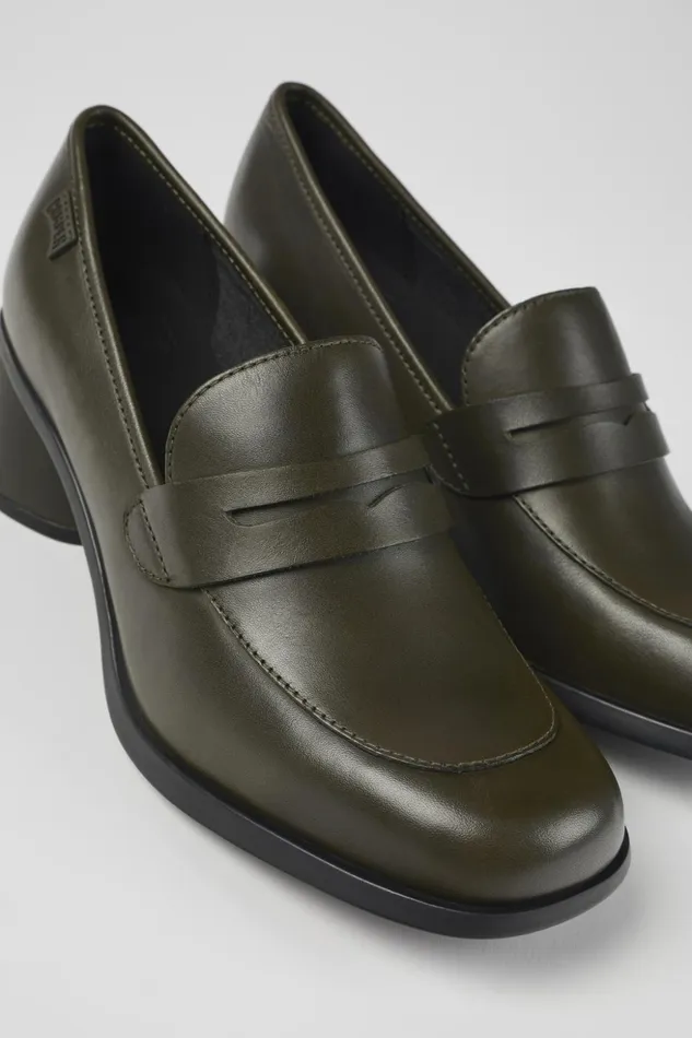 Women Kiara Green Leather Heels Camper Formal Shoes