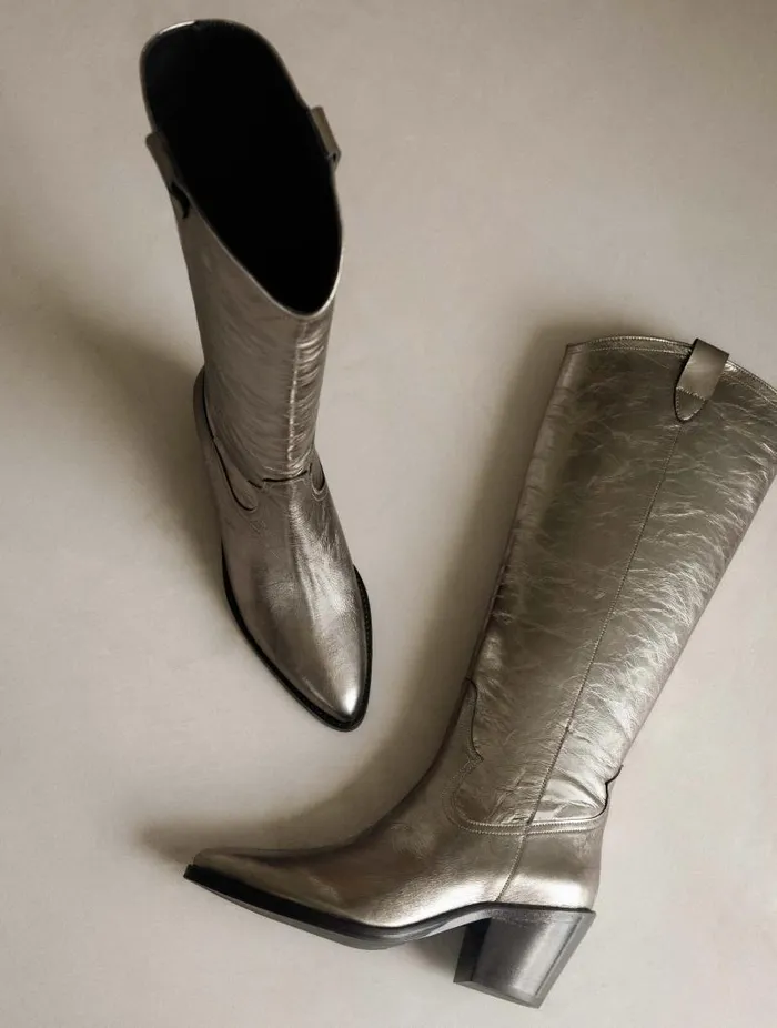 Women Knee High Boots Bobbies Dolores Cosmic Silver