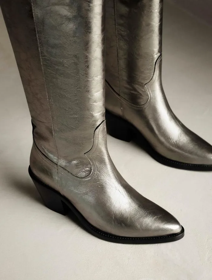 Women Knee High Boots Bobbies Dolores Cosmic Silver