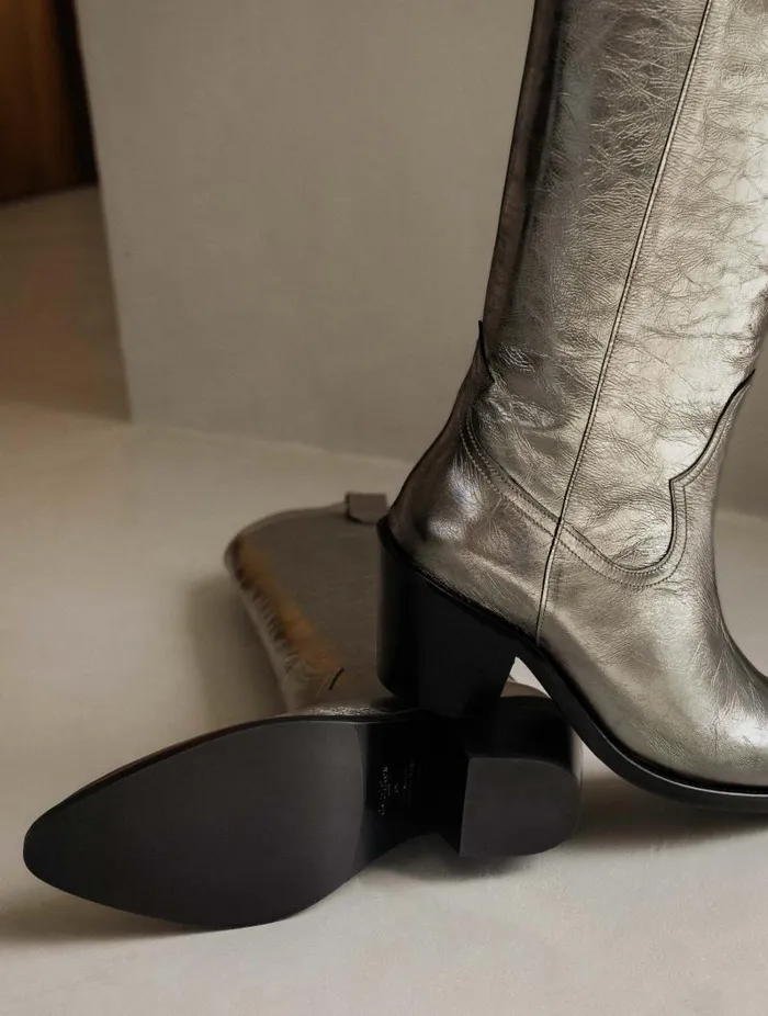Women Knee High Boots Bobbies Dolores Cosmic Silver