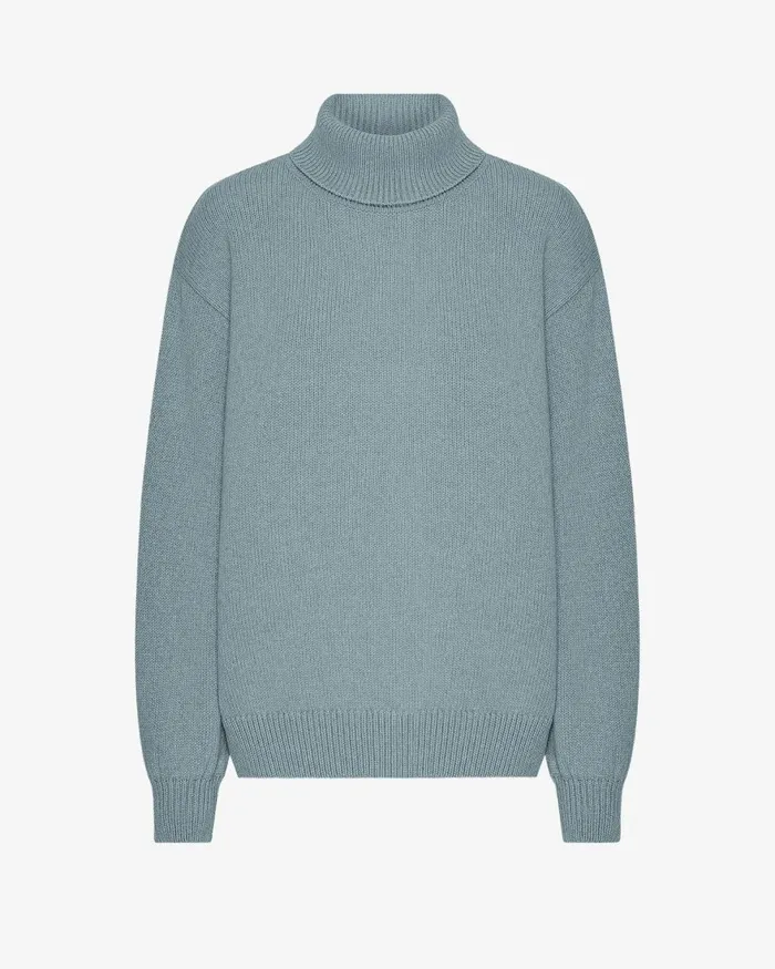 Women Knit Sweaters Colorful Standard Merino Wool Turtleneck Stone Blue