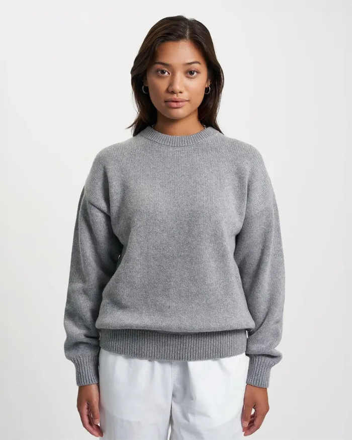 Women Knit Sweaters Colorful Standard Oversized Merino Wool Crew Coffee Brown