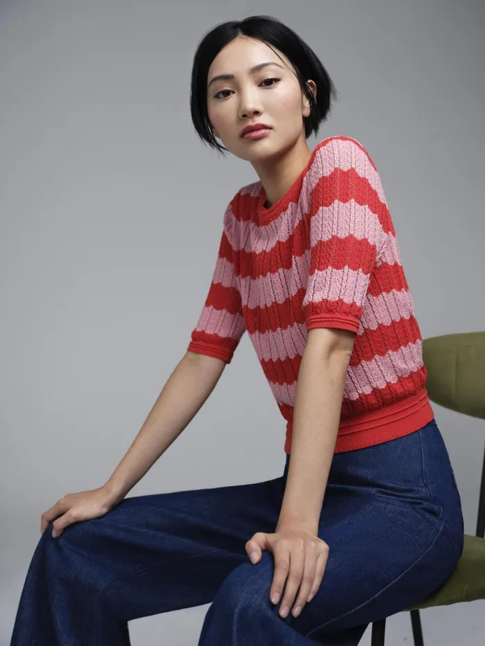 Women Knitwear LKBennett Cinzia Red And Pink CottonRayon Wavy Knitted Top Red Women Knitwear LKBennett Cinzia Red And Pink CottonRayon Wavy Knitted Top Red