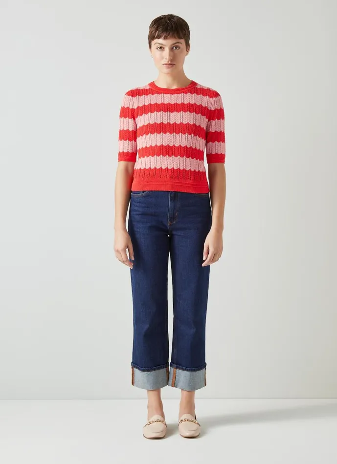 Women Knitwear LKBennett Cinzia Red And Pink CottonRayon Wavy Knitted Top Red Women Knitwear LKBennett Cinzia Red And Pink CottonRayon Wavy Knitted Top Red