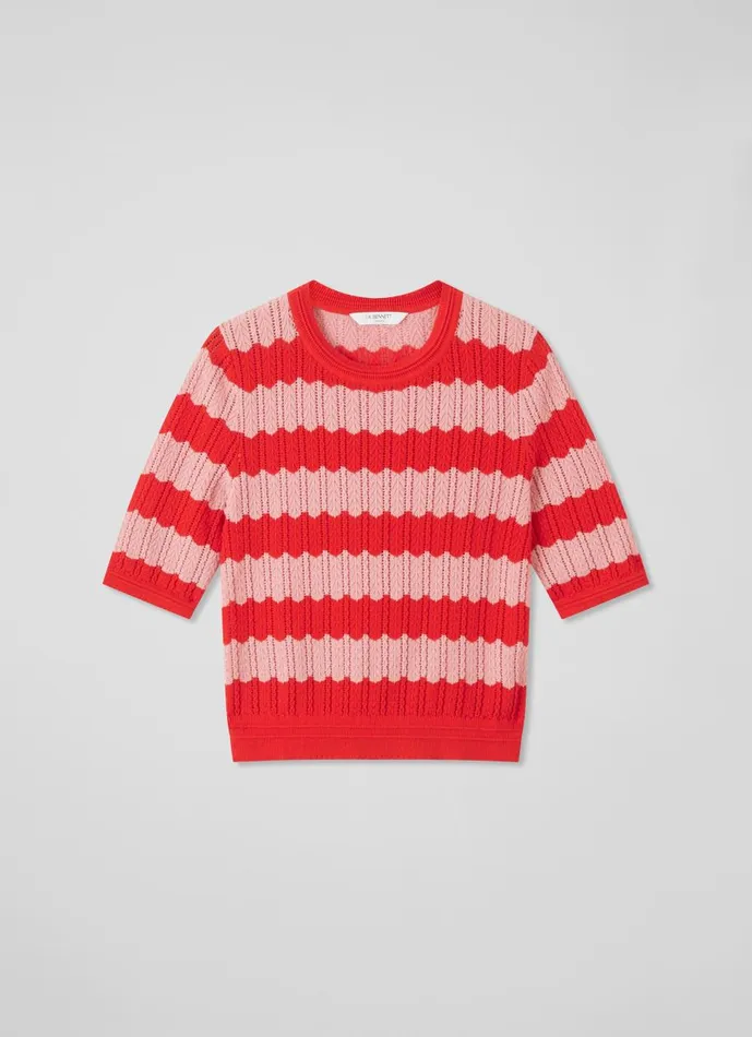 Women Knitwear LKBennett Cinzia Red And Pink CottonRayon Wavy Knitted Top Red Women Knitwear LKBennett Cinzia Red And Pink CottonRayon Wavy Knitted Top Red