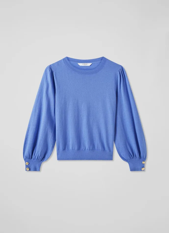 Women Knitwear LKBennett Diana Blue Cotton And Sustainably Sourced Merino Jumper Wedgewood