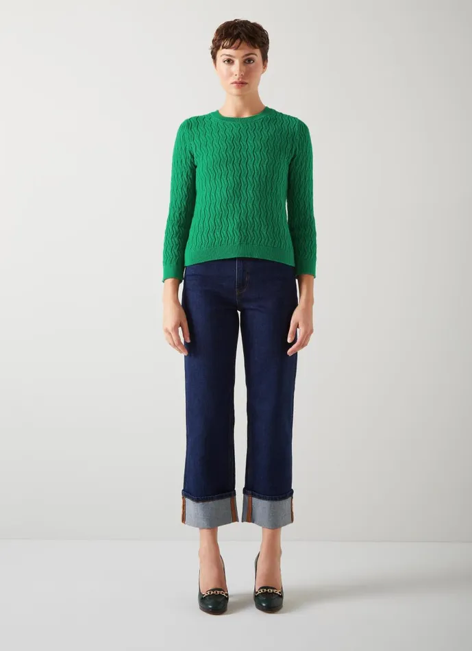 Women Knitwear LKBennett Keaton Green Cotton OpenWeave Jumper Green Women Knitwear LKBennett Keaton Green Cotton OpenWeave Jumper Green