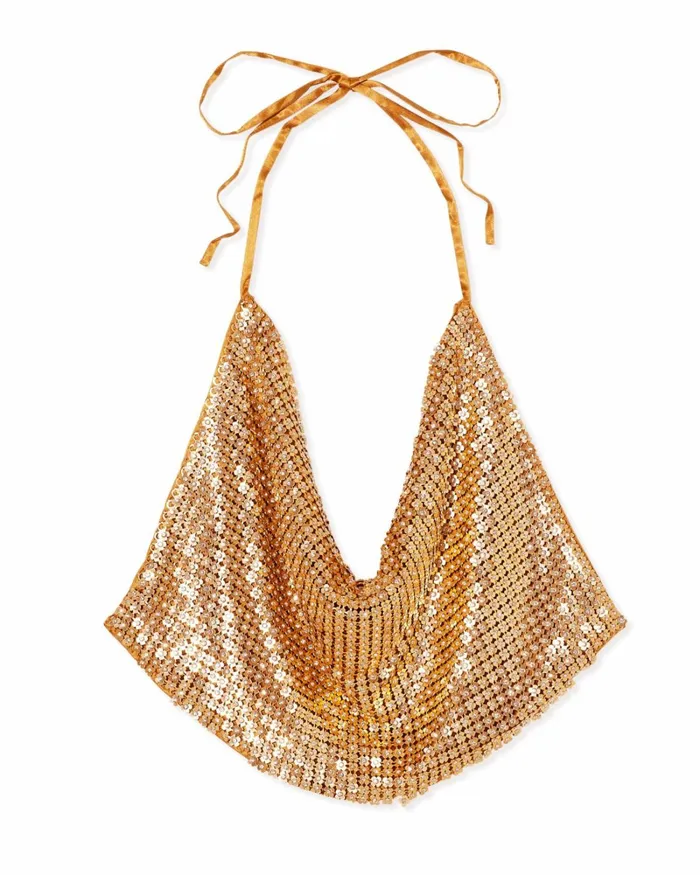 Women Kyla Floral Chain Mail Halter Top Gold Ramy Brook Tops Women Kyla Floral Chain Mail Halter Top Gold Ramy Brook Tops