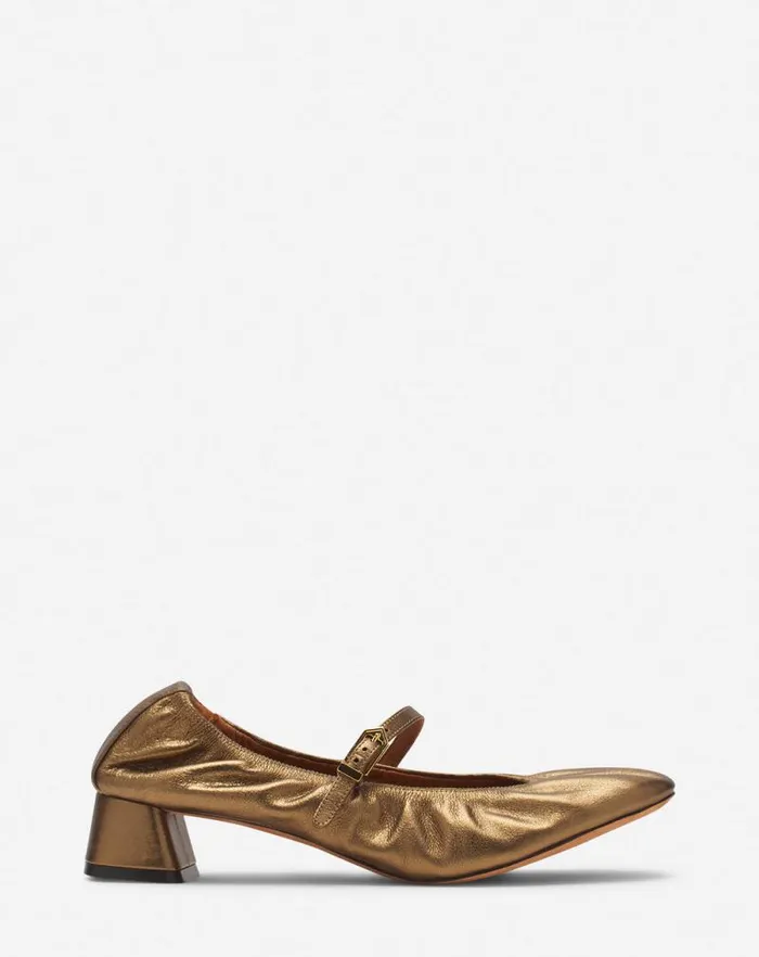 Women Lanvin Ballerinas Mary Janes With Metallic Leather Heels Bronze