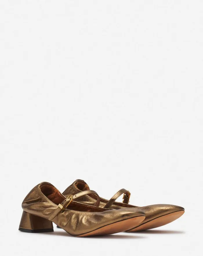 Women Lanvin Ballerinas Mary Janes With Metallic Leather Heels Bronze Women Lanvin Ballerinas Mary Janes With Metallic Leather Heels Bronze
