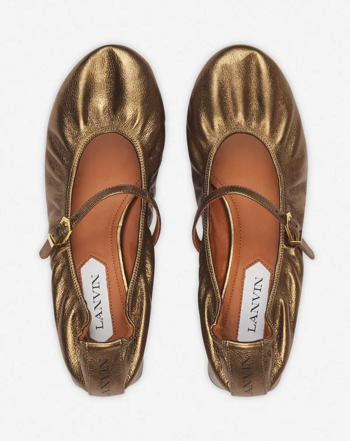 Women Lanvin Ballerinas Mary Janes With Metallic Leather Heels Bronze Women Lanvin Ballerinas Mary Janes With Metallic Leather Heels Bronze