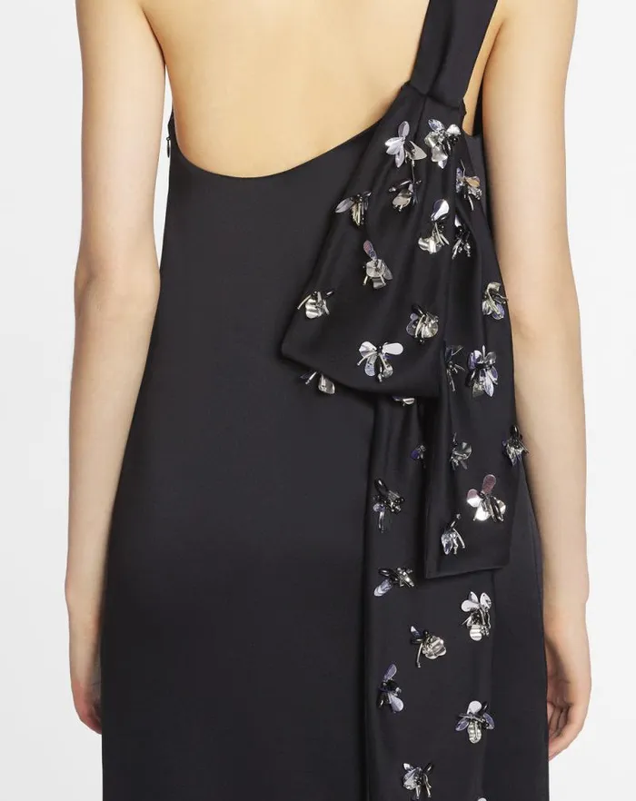Women Lanvin Dresses Asymmetrical Ribbon Dress Black Women Lanvin Dresses Asymmetrical Ribbon Dress Black