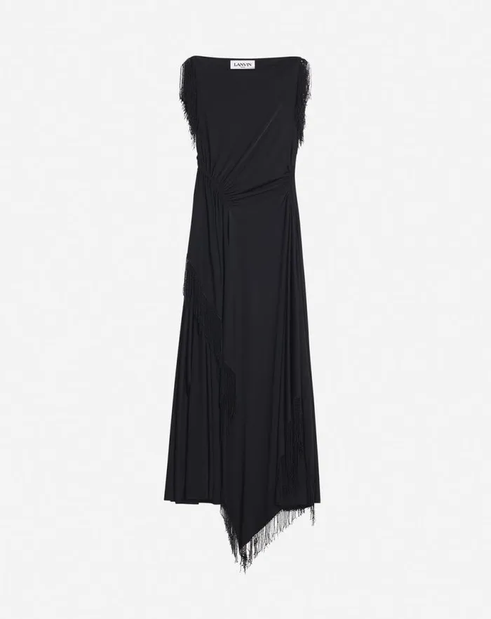 Women Lanvin Dresses Embroidered Sleeveless Dress Black