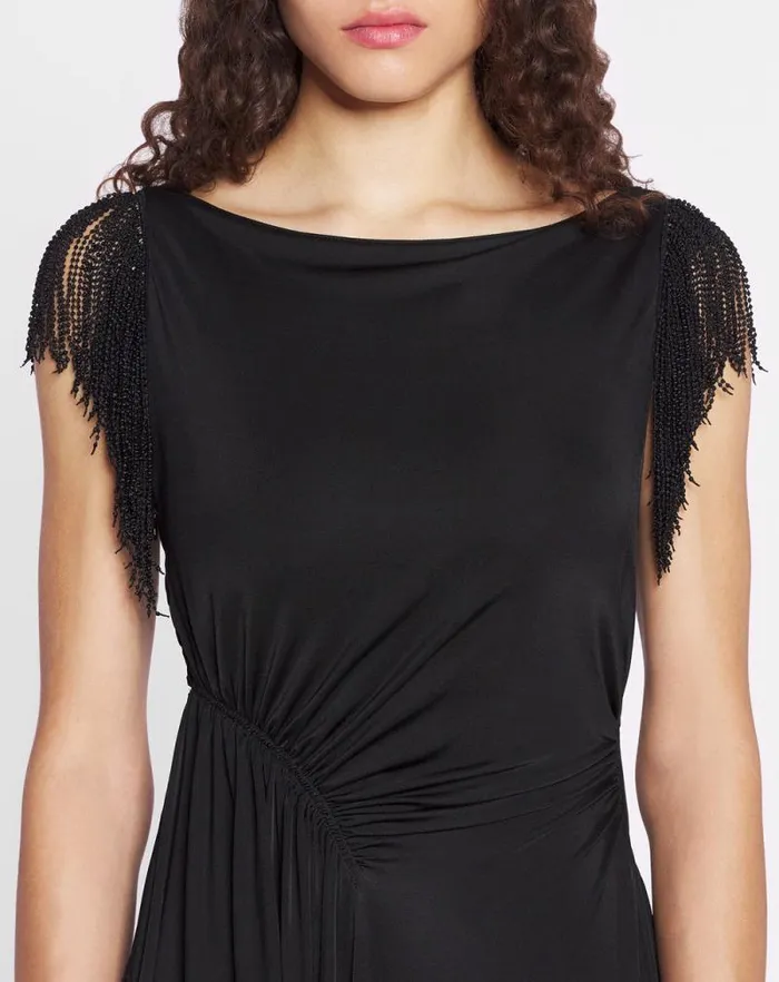 Women Lanvin Dresses Embroidered Sleeveless Dress Black Women Lanvin Dresses Embroidered Sleeveless Dress Black