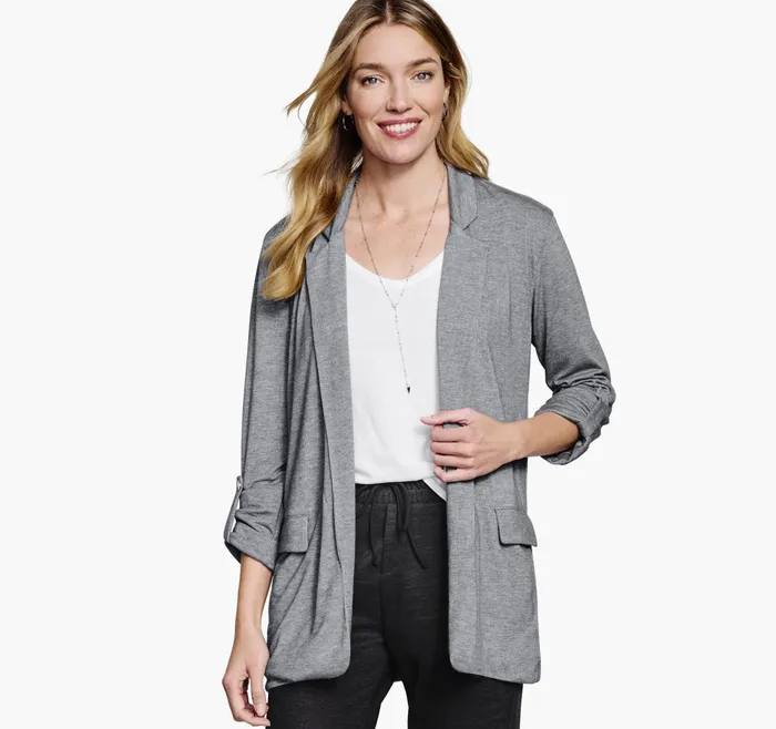 Women Mlange Knit Blazer Charcoal JohnstonandMurphy Shirts Sweaters and Blazers