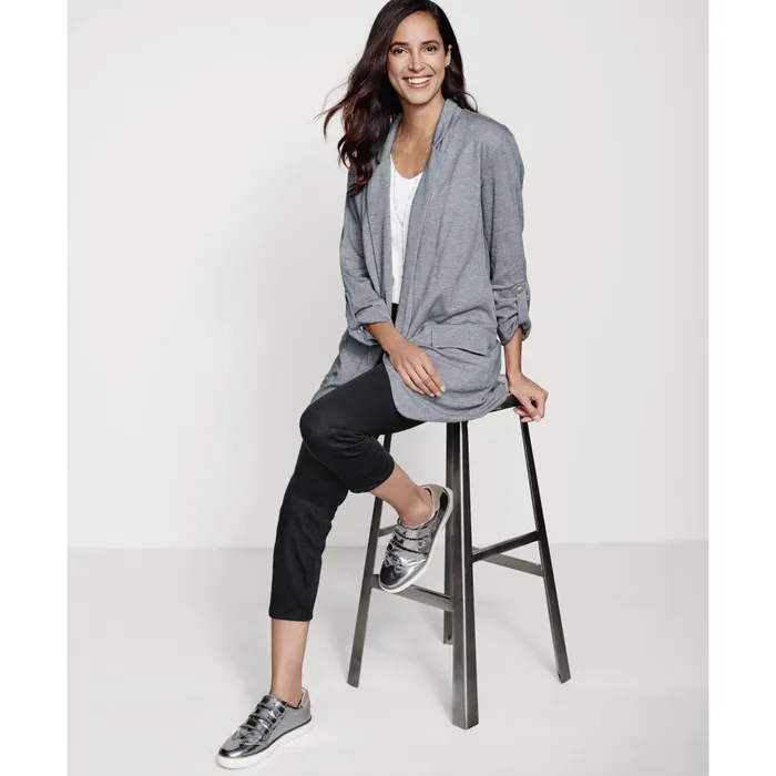 Women Mlange Knit Blazer Charcoal JohnstonandMurphy Shirts Sweaters and Blazers Women Mlange Knit Blazer Charcoal JohnstonandMurphy Shirts Sweaters and Blazers