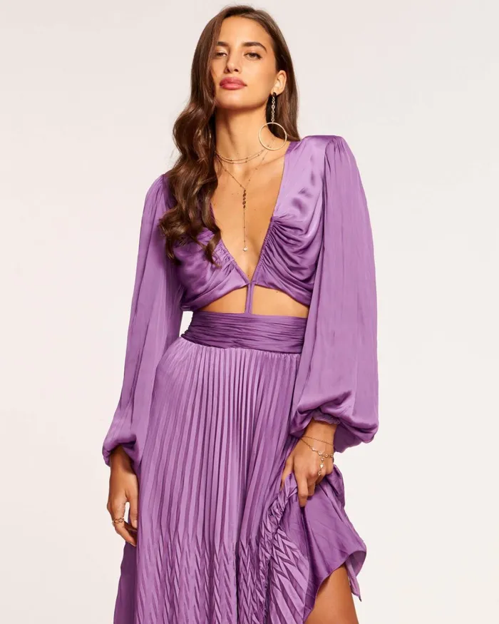 Women Marley Cutout Pleated Maxi Dress Mulberry Ramy Brook Dresses