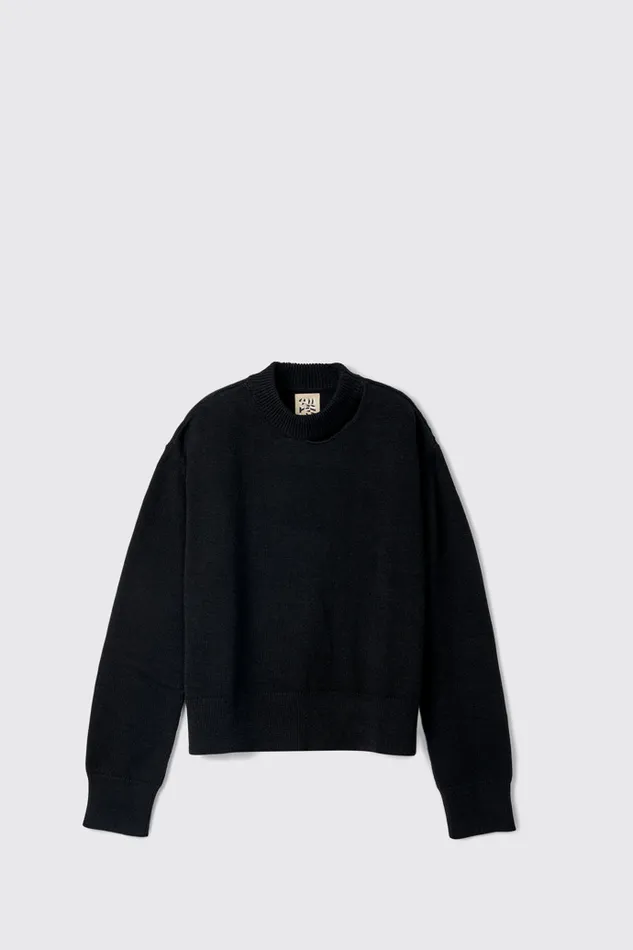 Women Melange Knit Sweater Black Melange Knit Sweater Camper Knit Women Melange Knit Sweater Black Melange Knit Sweater Camper Knit
