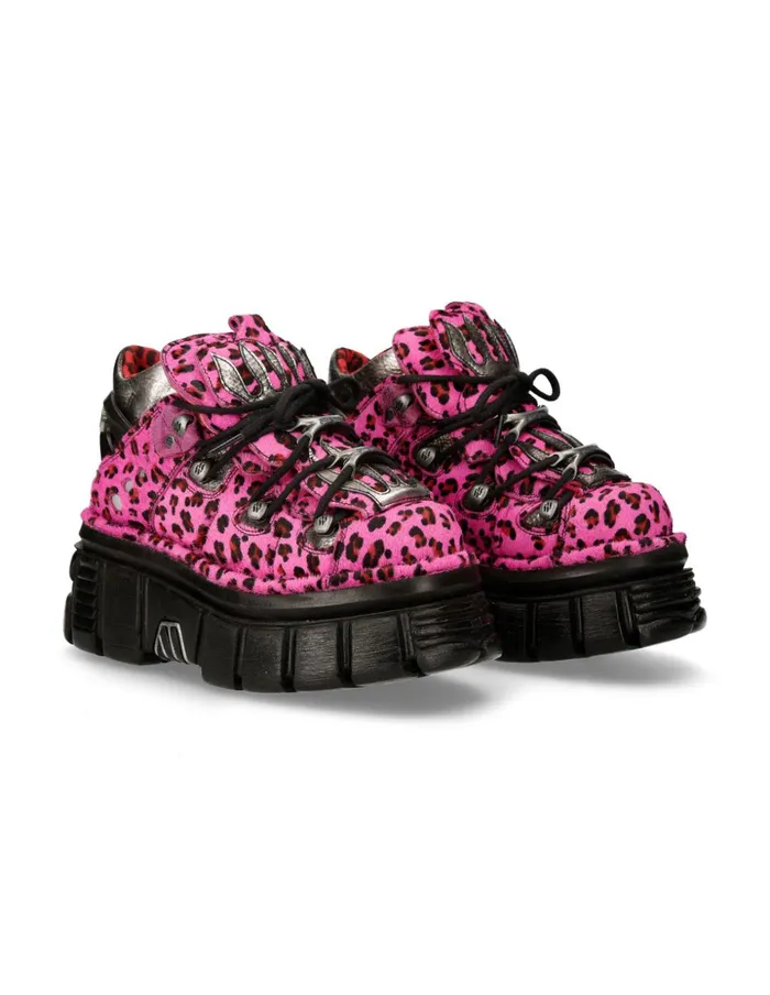 WomenMen Ankle Boot Animal Print Tower With Laces MMet011C7 New Rock Booties