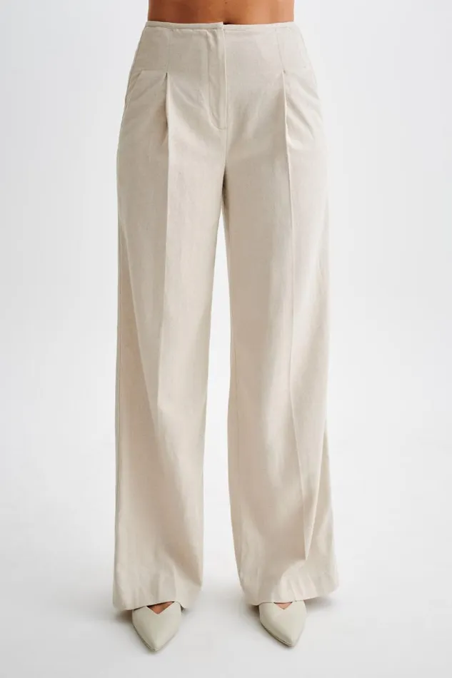 Women Meshki Bottoms Adrina Straight Leg Linen Pant 8211 Natural