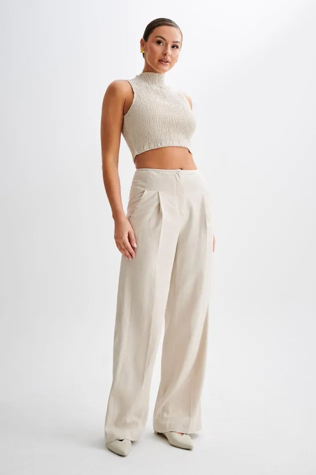 Women Meshki Bottoms Adrina Straight Leg Linen Pant 8211 Natural
