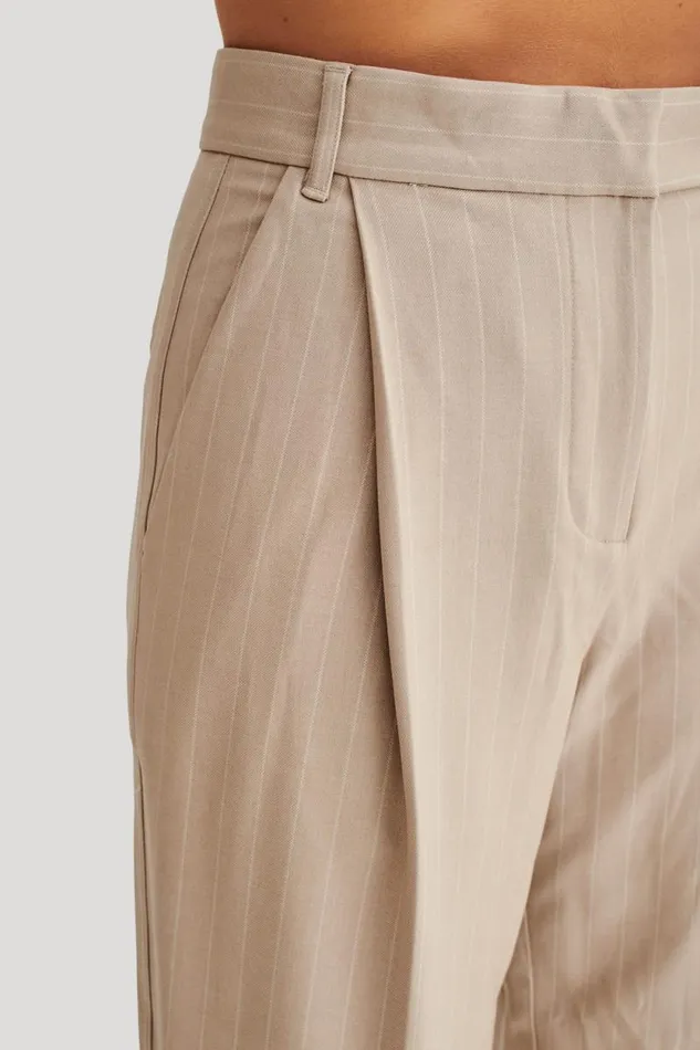 Women Meshki Bottoms Amelie Suiting Straight Leg Pants 8211 Taupe Pinstripe