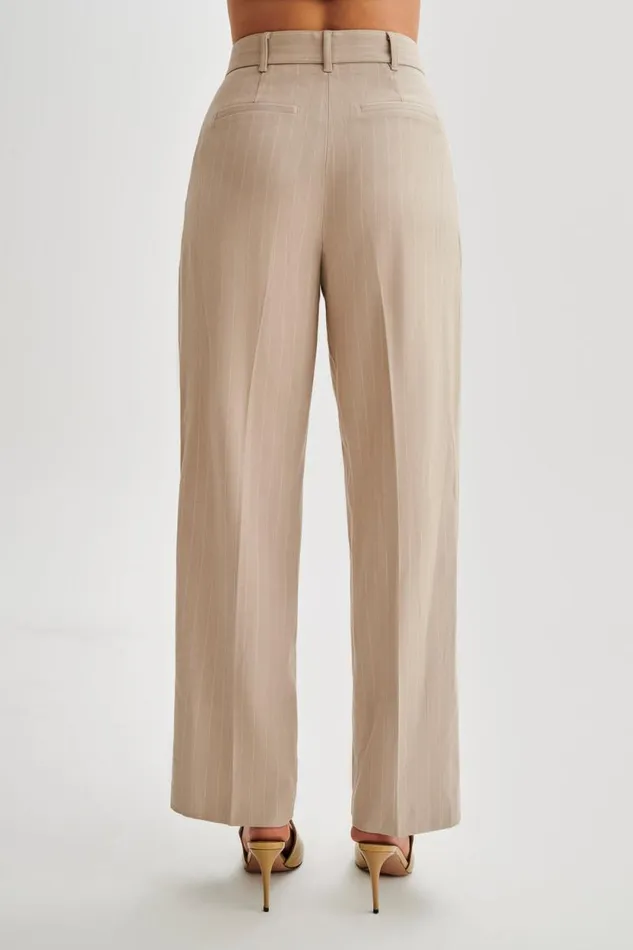 Women Meshki Bottoms Amelie Suiting Straight Leg Pants 8211 Taupe Pinstripe